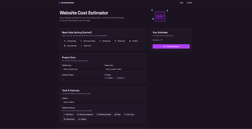 Website Cost Estimator